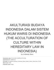 Akulturasi Budaya Indonesia dalam Sistem Hukum Waris di Indonesia